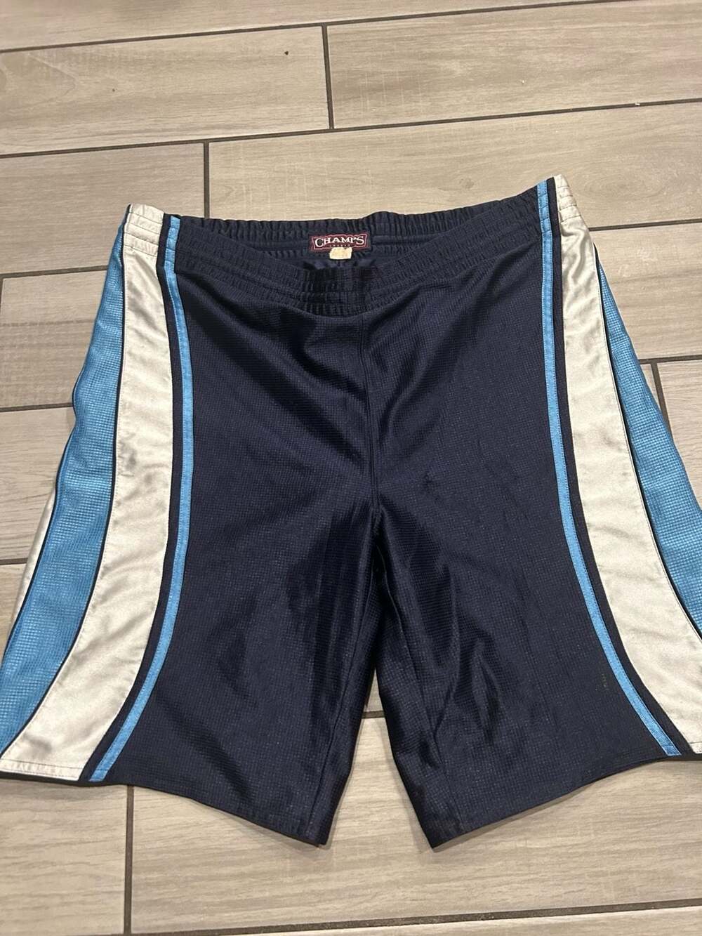 Champs Sports Basketball Athletic Shorts Blue Silver Mesh Y2K